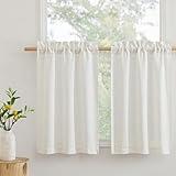 RYB HOME Kitchen Curtains Over Sink 36 inches Length, Linen Blend Semi Sheer Light Filtering Tiers for Camper Bathroom Cafe, Small Curtains for Door Window, W 26 x L36, Linen, 2 Panels Set