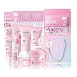 Skin Care Set Sakura Women Beauty Gift Sets Korean Skin Care Kit- Cleanser,Serum,Face Cream,Toner,Eye Cream,Mud Mask-Skin Care Routine Kit (One Size, Cherry Blossom-StyleB-Luxury Moisturizing)