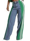 Angsuttc Womens Jeans with Patchwork Stripes High Waisted Stretchy Denim Color Block Straight Wide Leg Trendy Jean
