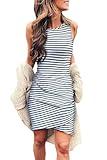 BTFBM Women 2023 Summer Sleeveless Tank Dresses Crew Neck Slim Fit Short Casual Ruched Bodycon Party Club Mini Dress(106Stripe, Small)