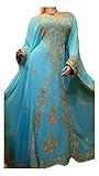 Kaftans for Women New Moroccan Dubai Kaftans Farasha Abaya Dress Very Fancy Long Gown Caftan by ZARI Works (Large, Turquoise)
