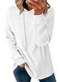 Dokotoo Hoodies for Women Casual Long Sleeve Waffle Knit Pullover Sweatshirt Womens Fall Fashion Lightweight Drawstring Hooded Tops Sweaters Solid White Medium