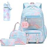 Scothen Backpack for Girls, 4PCS Rainbow Butterfly Girls Backpacks with Lunch Bag 14oz Kids Insulated Water Bottle for Teen Girl Children Students Kindergarten Elementary Middle School Book Bag