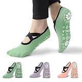 RainFlowwer 3 Pairs Pilates Socks for Women Girls, Yoga Socks for Women Non Slip, Grippy Socks Fitness for US Size 5-10