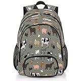 TropicalLife Cute Farm Animals Rooster Cow Bookbag 18 Inch School Backpack Teens Girls Boys Schoolbag Shoulder Computer Hiking Gym Travel Casual Travel Daypack