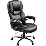 Yaheetech High Back Executive Office Chair Faux Leather Ergonomic Managerial Chair for Meeting,Large Seat,Sturdy Metal Base,Black
