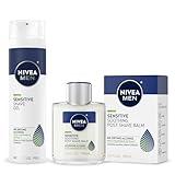 NIVEA MEN Sensitive Shaving Set for Men, Sensitive Shave Gel (7 Oz) + Soothing Post Shave Balm Aftershave (3.3 Fl Oz), Enriched with Chamomile Extract and Vitamin E, Alcohol Free Skin Care