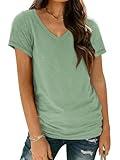 AUTOMET T Shirts Short Sleeve V Neck Tees Tops for Women Fashion Trendy Lightweight Soft Casual Summer Outfits Clothes 2024 Green XL
