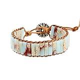 Plumiss Boho Agalmatolite Beaded Wrap Leather Bracelet Jewelry