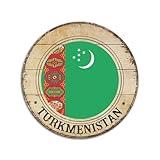 Turkmenistan Flag Aluminum Sign Modern Travel Country Souvenir Turkmenistan Wall Art Decorations for Bathroom Room She Shed Christmas Gifts, Circle 12in, Made in The USA