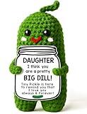 Daughter & Hoppy Easter Pickle Plush - You're a Big Dill! Funny Crochet Pickle Doll, Unique Gifts for Daughter, Easter Basket Stuffers, Handmade Present, 5 Inch