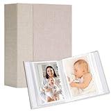 Hiwhy Linen 4x6 Photo Album 2 Packs, Each Hardcover Small Insert Bookshelf Photo Albums for 52 Photos, Ideal for Kids Wedding Travel, Beige
