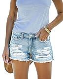 MEMVU Women's Mid Rise Ripped Stretchy Jeans Shorts Frayed Raw Hem Casual Denim Shorts