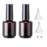 Agidea 2PCS Brown Empty Nail Polish Bottles with Rounded Brush,Empty Glass Refillable Nail Polish Containers Vials with Mixing Balls & Funnels & Cap for DIY Nail Oil Cuticle Oil