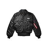Alpha Industries CWU 45/P Flight Jacket Made With 100% Flight Nylon for Intermediate Weather for Men | Core Fit - Above Hip Length - Size Medium - Black