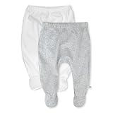 HonestBaby 2-Pack Footed Pants Roomy Fit Pull on Bottoms 100% Organic Cotton for Infant Baby Boys, Girls, Unisex, Fog, 0-3 Months