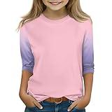 Girls Summer Outfits Size 10-12 Raglan 3/4 Sleeve Slim Fit Kids Clothes Girls Round Neck Spring Teen Girl Shirts Comfy Quarter Sleeve Little Clothes Size 7-8 Tie Dye 3-14 Years Pink 130
