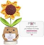 Gossby Gift for Mom - Handmade Positive Sunflower Doll Crochet with Card - Thank You for Helping ME Grow - Mom Gift from Daughter Son Kid - Mothers Day, Christmas, Birthday Present Idea
