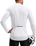 Men's Cycling Jersey Moisture Wicking Long Sleeve UPF Half Zip Riding Bike UPF SPF UV Biking Bicycle Mountain Road Biker Cycle Sun Protection Shirts for Men Zipper Pockets(White,XL)