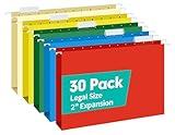 HERKKA Extra Capacity Legal Size Hanging File Folders, 30 Pack Reinforced Legal Size Hanging Folders with Heavy Duty 2 Inch Expansion, Designed for Bulky Files, Medical Charts, Assorted Colors