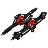 Pothyes Aluminum Front Rear Complete Axle Set with Enhanced Axle Shaft for Axial SCX10 RC4WD D90 1/10 RC Crawler Upgrade Parts (Black Front+Rear)