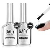 GAOY Glossy Gel Top Coat and Builder Base Set, 2 Pcs 16ml Glassy Top Coat and Clear Rubber Base Nail Strengthener Combination for UV Light Cure Gel Nail Polish