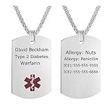 Medical Identification Necklace for Men Free Engraving Medical Alert Jewelry Stainless Steel