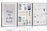 3Pcs Blue Coastal bikini Wall Art Vintage Matchbox Wall Decor Meet Me At The Beach Painting Picture Trendy Southern Girl Preppy Poster Guest Check Canvas Prints for Girls Room Dorm 16x24in Unframed