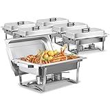 SUPER DEAL 8 Qt Stainless Steel 6 Pack Full Size Chafer Dish w/Water Pan, Food Pan, Fuel Holder and Lid For Buffet/Weddings/Parties/Banquets/Catering Events (6)