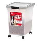 IRIS USA Airtight Dog Food Storage Container, WeatherPro, Up to 50 lbs, Removable Wheels, for Dog Cat Bird and Other Pet Food Storage Bin, Keep Fresh, Translucent Body, Made in USA, Clear/Gray