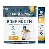 Bare Bones Chicken Bone Broth Instant Powdered Mix | Rich Savory Packets on-the-Go No Artificial Flavors | Keto & Paleo Friendly | 10g Protein | 16 Pack