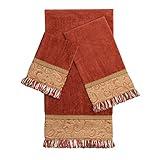 Sherry Kline Swirl Paisley Embellished 3-Piece Decorative Towel Set, Pure Cotton 1 Bath, Hand & Tip Towel, Extra Absorbent and Machine Washable, Super Soft Bath Towels (Coral)