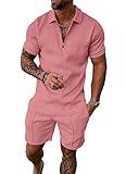 BIRW M Pink Mens Short Sets 2 Piece Outfits Fashion Summer Tracksuits Casual Set Polo Shirt Short Sleeve and Shorts Set
