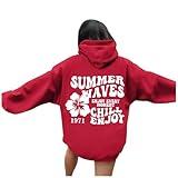 Palm Puff Hoodie - Cute Tops for Women, Preppy Sweatshirt - Red, 3XL (Back To School Clothes)