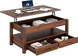Rolanstar Coffee Table, Lift Top Coffee Table with Drawers and Hidden Compartment, Retro Central Table with Wooden Lift Tabletop, for Living Room,Espresso