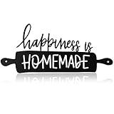 Funrous Kitchen Wall Art Decor Happiness Is Homemade Metal Sign Black Rustic Farmhouse Kitchen Decor Hanging Decorative Signs and Plaques for Home Dining Garden Room 13.8 x 6.3 Inch