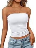 Trendy Queen Womens Strapless Tube Tops Basic Backless Sleeveless Bandeau Going Out Crop Tops Cute 2025 Summer Clothes White L