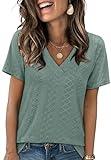 Tshirts Shirts for Women V Neck Spring Clothes Plus Size Tops Summer Clothing Flowy Business Casual Outfits Breathable Green XL