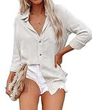 ZAAYO 2023 Spring Outfit Button Up Shirt Women Blouses Down Shirts Tops Fashion Casual Long Sleeve All Cotton Top Beige XX-Large