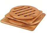 Alfto Hot Pads Trivet,Table Solid Bamboo Wood Trivets for Hot Dishes and Pot with Non-Slip Pads Heat Resistant Pads Teapot Trivet 4pcs(Multi Size,2 Square 2 Round)