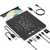 7 in 1 External DVD Drive, External CD/DVD Drive for Laptop USB 3.0 & Type-C, Portable CD/DVD +/-RW Disk Drive, CD/DVD Burner CD ROM External Drive for Laptop Desktop PC Windows 10/11 XP Mac Linux