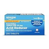 Amazon Basic Care Maximum Strength Famotidine Tablets 20 mg, Acid Reducer Pills for Heartburn Relief, 200 Count (Packaging may vary)
