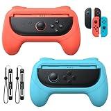 [Switch 1/2 Compatible] FASTSNAIL Grips for Nintendo Switch2 (2025)/Switch&OLED for Joy-Con2, Wear-Resistant & Anti-Slip Controller Grips Handle Kit, Switch2 Joycon Holder Accessories (Orange,Blue)