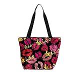 Shoulder Bag Large Reusable Eco-friendly Shopping Bags Portable Storage Handbag (Lips-1, Medium)