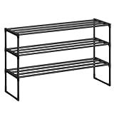 SONGMICS Shoe Rack, 3-Tier Shoe Organizer, Metal Storage Shelf, Upright or Upside Down, for 16-20 Pairs, Stackable, for Entryway, 11.8 x 36.2 x 21.7 Inches, Black ULSA303B02