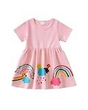 Toddler Girl 2T Dress Ruffle Short Sleeve Rainbow Casual Boho Pink Sundress Playwear Toddler Girl Summer Spring Dresses 3T Girl Clothes