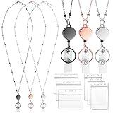 Lanyards for Id Badges 3 Pack Badge Lanyard with 6 Pcs Id Badge Holder Retractable Stainless Steel Teacher Lanyard Cruise Ship Lanyards for Girl Women (Black, Silver, Rose Gold)
