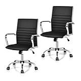 Giantex Home Office Chair Ribbed, Modern Conference Room Chairs, Ergonomic Office Desk Chair with Adjustable Height & Arms, Swivel High Back Executive Computer Chair for Meeting Room, Black