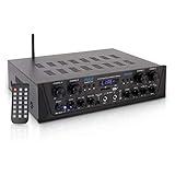 Pyle 500W 4-Channel Karaoke Bluetooth Amplifier - Home Theater Audio Receiver with AUX - FM - RCA Subwoofer Output - USB - Microphone Input with Echo for Wireless Music Streaming - PTA44BT