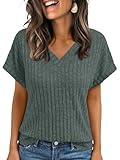 AUTOMET Women Tops Summer Sweaters Short Sleeve V Neck Shirts 2025 Spring Fashion Dressy Casual Business Tunic Blouses Green L